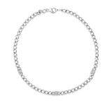 Flat Curb Chain Necklace with 3 Diamond Mosaic Stations - 17"