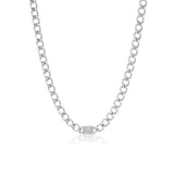 Flat Curb Chain Necklace with Diamond Mosaic Station - 17"