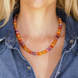 Sunset Mix Gemstone Strung Necklace with Diamond Rondelle