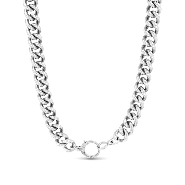 XL Curb Chain Necklace with Diamond Clasp - 17