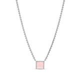 Rose Quartz Square Diamond Pendant on Cable Chain Necklace - 18"