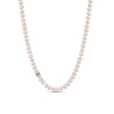 White Pearl Knotted Necklace with Diamond Rondelles - 17"