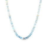 Aquamarine Ombre Knotted Necklace with Diamond Donut - 17 ¾"