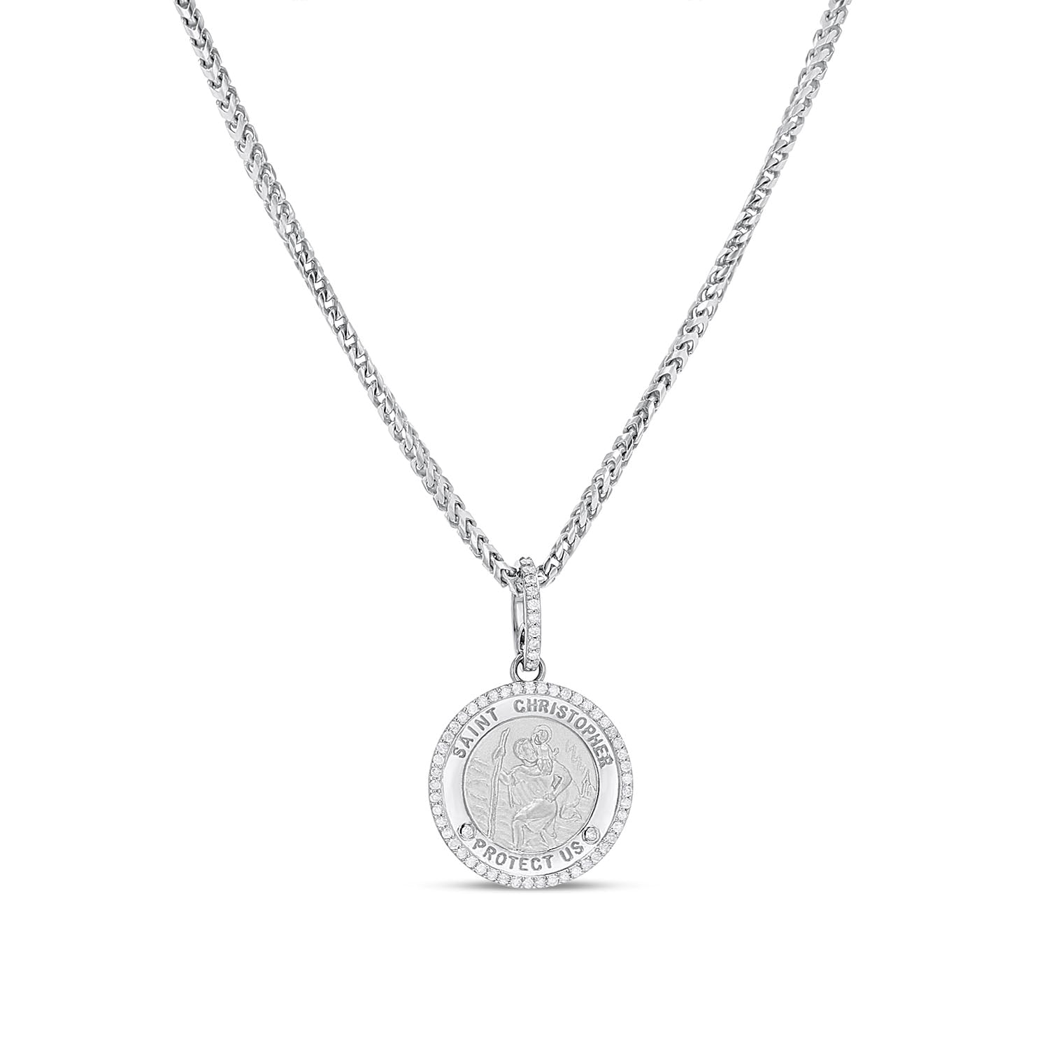 St. Christopher "Protect Us" with Diamond Halo Medallion - 25mm