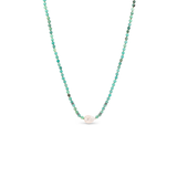 Chrysoprase Knotted Necklace with Baroque Pearl and Diamond Rondelles - 18"