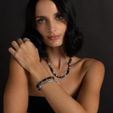 Blue & Gray Mix Strung Necklace with Diamond Rondelle - 18½"