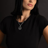 Diamond Peace Sign Medallion on Cable Chain Necklace - 18"