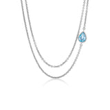 Pendentif en forme de larme en aigue-marine et diamant sur une chaîne double rang - 43 cm