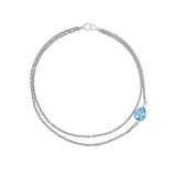 Pendentif en forme de larme en aigue-marine et diamant sur une chaîne double rang - 43 cm