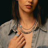 Pendentif en forme de larme en aigue-marine et diamant sur une chaîne double rang - 43 cm