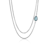 Pendentif en forme de larme en aigue-marine et diamant sur une chaîne double rang - 43 cm