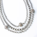 Triple Belcher Layer Chain Necklace with 3 Diamond Cobblestone Ball Beads - 18"