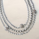 Triple Belcher Layer Chain Necklace with 3 Diamond Cobblestone Ball Beads - 18"