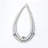 Triple Belcher Layer Chain Necklace with 3 Diamond Cobblestone Ball Beads - 18"