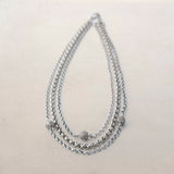 Triple Belcher Layer Chain Necklace with 3 Diamond Cobblestone Ball Beads - 18"