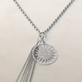 Diamond Sun Pendant with Multi Chain Fringe Necklace - 18"
