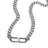 Sterling Silver and Diamond H Link on Curb Chain Necklace - 17"