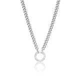 Long Curb Chain Necklace with Diamond Round Push Clasp - 32"