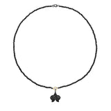 Black Diamond Orchid Pendant on Spinel Knotted Necklace - 32"