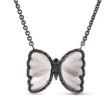 Grey Moonstone & Black Diamond Butterfly Chain Necklace - 14"