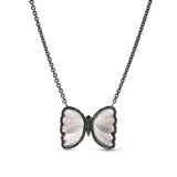 Grey Moonstone & Black Diamond Butterfly Chain Necklace - 14"