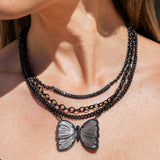 Grey Moonstone & Black Diamond Butterfly Chain Necklace - 14"