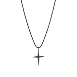 Black Diamond Cross with Diamond Bezel Center on Black Chain Necklace