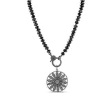 Black Daisy with White Diamonds Pendant on Spinel Necklace - One of a Kind