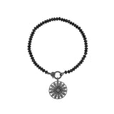 Black Daisy with White Diamonds Pendant on Spinel Necklace - One of a Kind