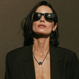 Black Diamond Orchid Pendant on Cable Chain - 18"