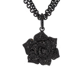 Black Diamond Rose Pendant on Double Cable Chain Necklace - 17"