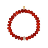 Bracelet en or 14 carats orné de perles de cornaline et d'un diamant en forme de donut - 8 mm