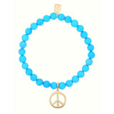 14k Sleeping Beauty Turquoise Bracelet with Peace Sign Charm - 6mm