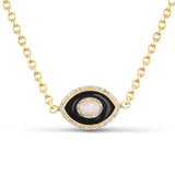 14k Onyx & Ethiopian Opal Evil Eye Pendant on Cable Chain Necklace - One of a Kind