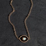 14k Onyx & Ethiopian Opal Evil Eye Pendant on Cable Chain Necklace - One of a Kind