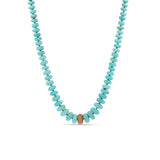 14k Turquoise Graduated Bead Knotted Necklace with Diamond Donut "One of a Kind"