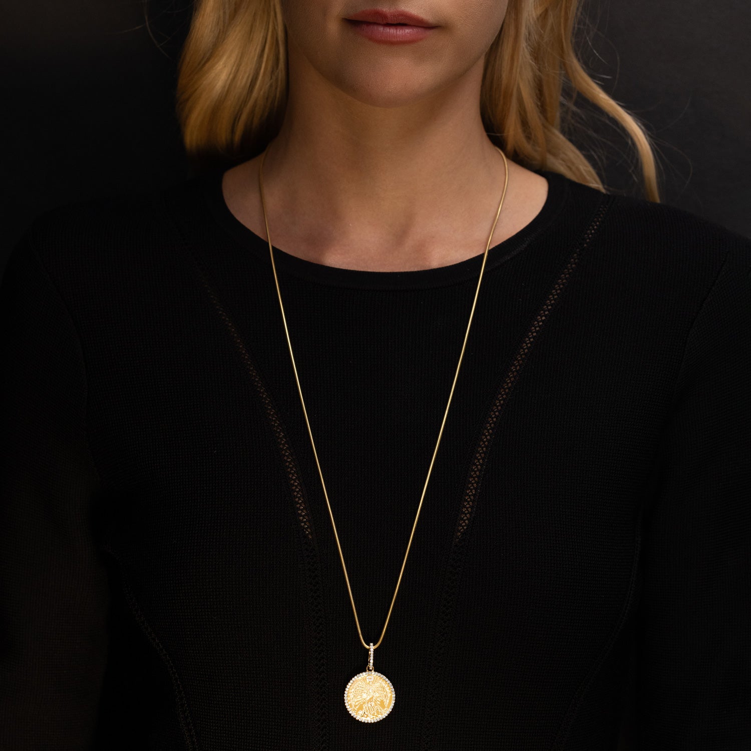 14k Gold Long Gold Coin Pendant Necklace Turandoss SMILEST 14K