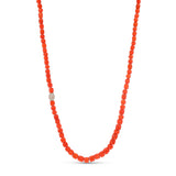 14k Antique Red Coral Necklace with Diamond Accent Bead - One of a Kind