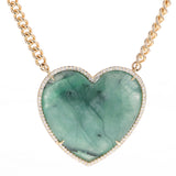 14K Emerald Diamond Heart Curb Chain Necklace - 18"