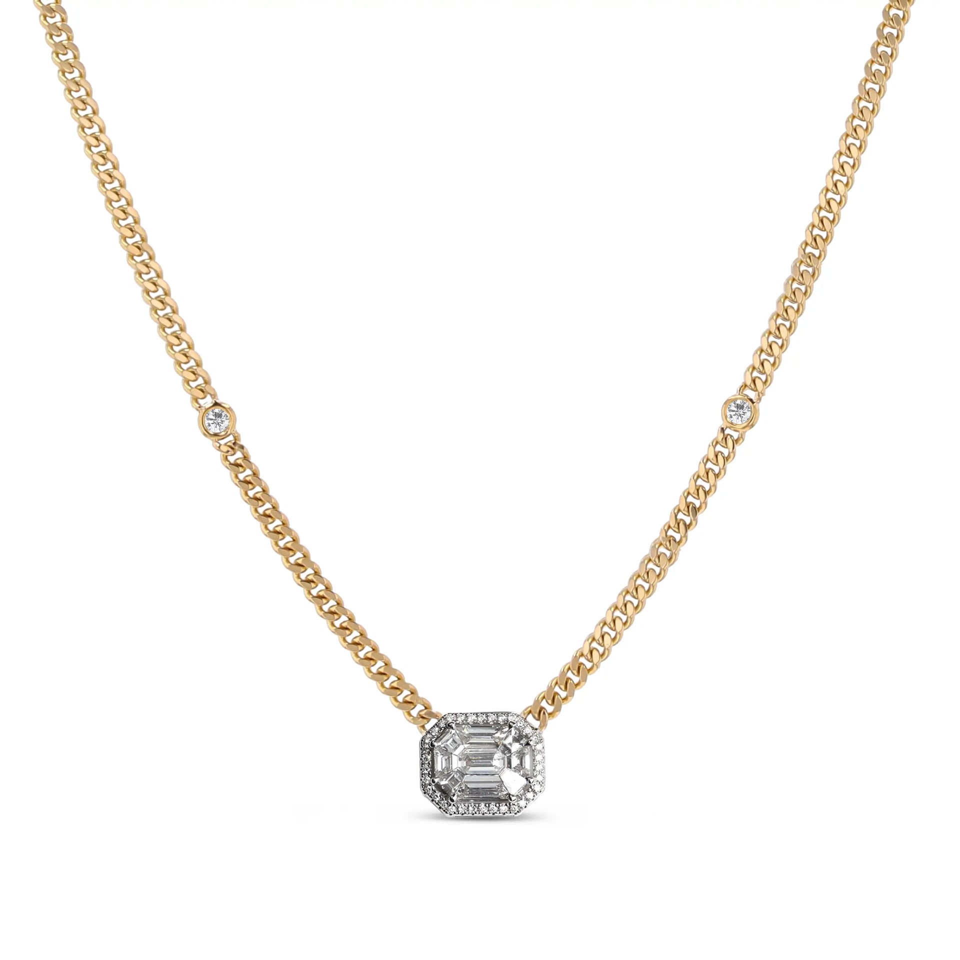 14k Illusion Emerald Cut Diamond Necklace – Sheryl Lowe