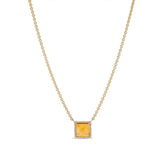 14k Citrine Square Diamond Pendant on Cable Chain Necklace