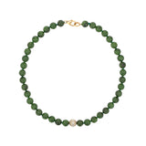 14K Jade Beaded Knotted Necklace with Diamond Bezel Bead - One of a Kind