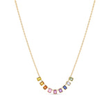 14k Rainbow Sapphire Bezel Stones on Knife Edge Cable Chain Necklace - 18"