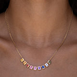 14k Rainbow Sapphire Bezel Stones on Knife Edge Cable Chain Necklace - 18"