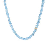 14K Gold Aquamarine Heishi Bead Necklace with Diamond Rondelles - 19.5"