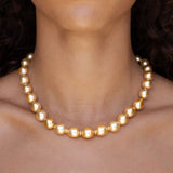 14k Golden Pearl Necklace with Diamond Rondelles