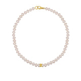 14k White Pearl Knotted Necklace with 14k Gold Rondelle - 17"