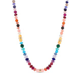 14k Multi Color Gemstone Knotted Necklace with 3 14k Rondelles