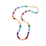 14k Multi Color Gemstone Knotted Necklace with 3 14k Rondelles