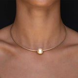 14k Gold Wire Collar with Pale Yellow Pearl Necklace
